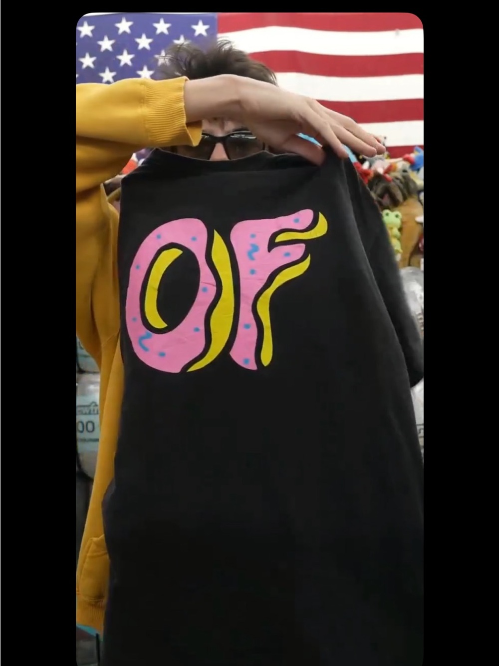 Odd Future Black Tee with Pink & Yellow OF Graphic
